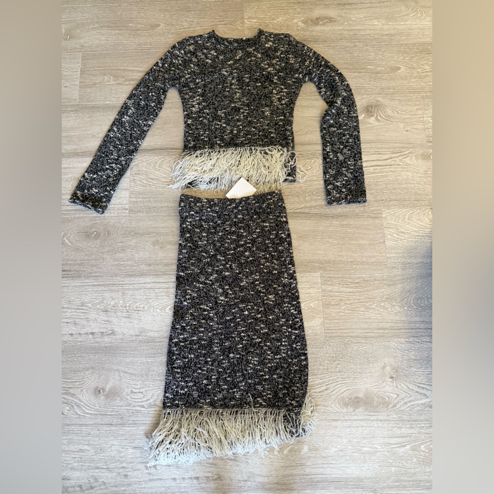 Torn by Ronny Kobo Black and Ivory Knit Skirt set